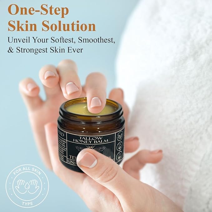 Terra Lotus - Organic Grass-Fed Beef Tallow Balm with Raw Honey - Moisturizing Cream for Soft, Smooth Skin - Handmade All-Natural Moisturizer (2 Oz, Lavender)