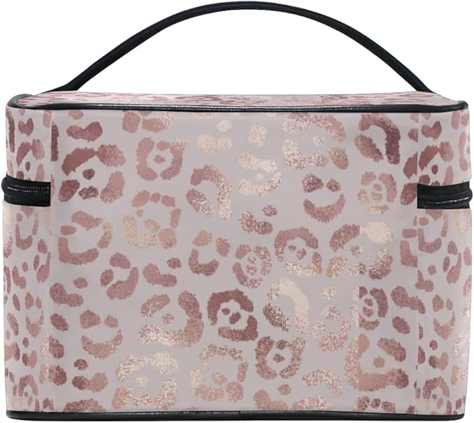 MNSRUU Makeup Bag, Rose Gold Leopard Travel Makeup Organizer Bag Cosmetic Cases Toiletry Bags for Girl Women Ladies