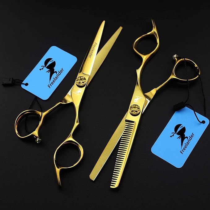 ROCOCO 6.0 Inch Hand Sharpened Hair Cutting Shears Set with Case - Golden