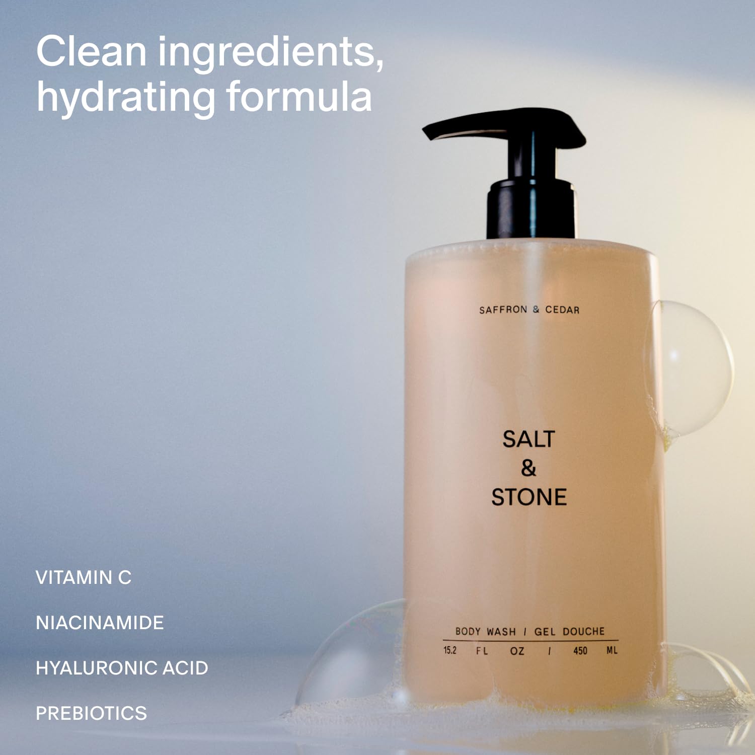 Salt & Stone Body Wash for Women & Men, Saffron & Cedar 15.2 fl oz
