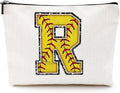 Softball Gifts Initial R Makeup Bag Softball Gifts for Team Cosmetic Bag