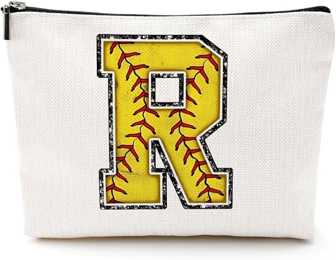 Softball Gifts Initial R Makeup Bag Softball Gifts for Team Cosmetic Bag