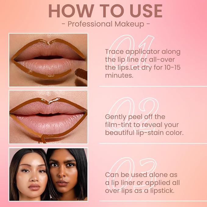 IATMOMOD Orange Brown Liquid Matte Lip Liner Stain Peel Off with Tweezer, Long Lasting, Waterproof Matte Lipstick Lip Gloss Tattoo for Women, Transfer-prof Lip Tint Makeup for All Skin Types 01#