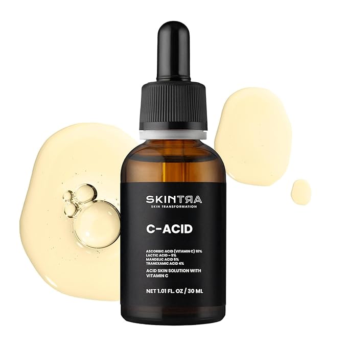 SkinTra C-Acid Vitamin C & AHA Face Serum – Advanced Exfoliating and Brightening Treatment – Designed for Night Use with Lightweight Finish – 10% AHA Blend – 30 ml/Net 1.01 Fl. Oz