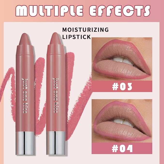 mekuel 2Pcs Soft Pink Nude & Brown Hydrating Cream Lipsticks Lip Crayon for Women, Natural Non Sticky Lipstick Lip Liner Crayon Set, Creamy Lips Stick Moisturing Nourishing Lips Balm Stick Set, B