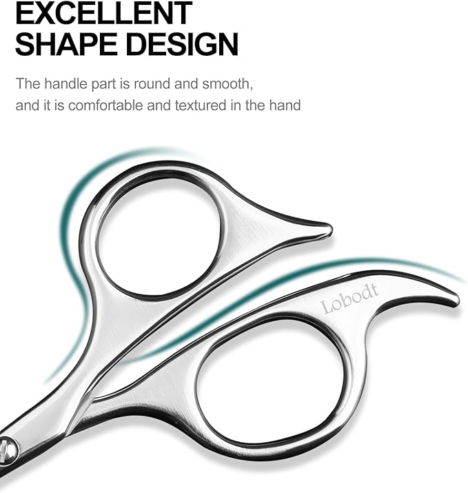 Lobodt 4.7-inch professional nose hair scissors, round-headed stainless steel small scissors, suitable for trimming facial hair, ear hair, eyebrows, bathroom, personal care and beauty (silver)