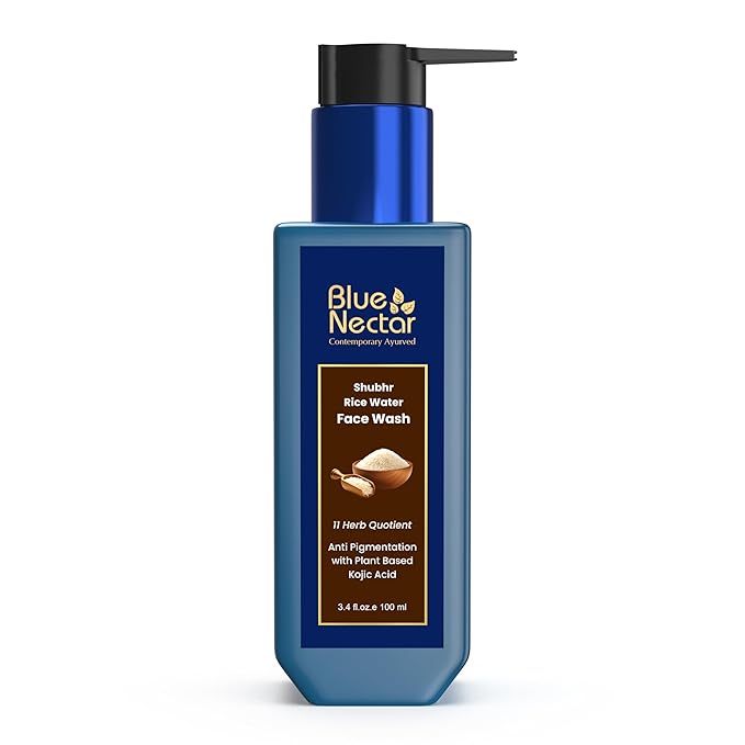 Blue Nectar Rice Water Face Wash with 2% Kojic Acid for Pigmentation | Face Cleanser for Oily, Dry & Sensitive Skin | Face Wash for Women & Men (11 Herbs, 3.4 Fl Oz)
