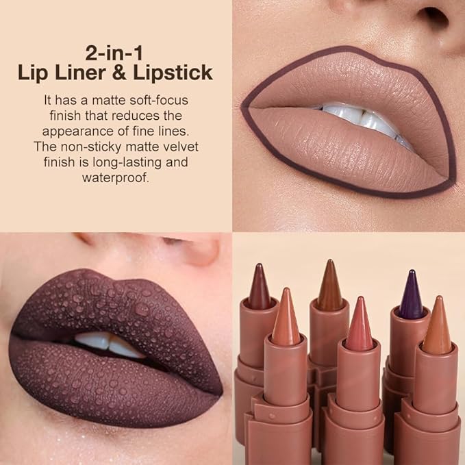 Deep Matte Crayon Lip Liner Lipstick Makeup, Precision Tip Matte Lip Crayon, Longwear Up To 24Hrs,Matt Lip Liner Make Up Smudge-Proof Lip Contour Waterproof for Women (Coffee Bean, Regular)