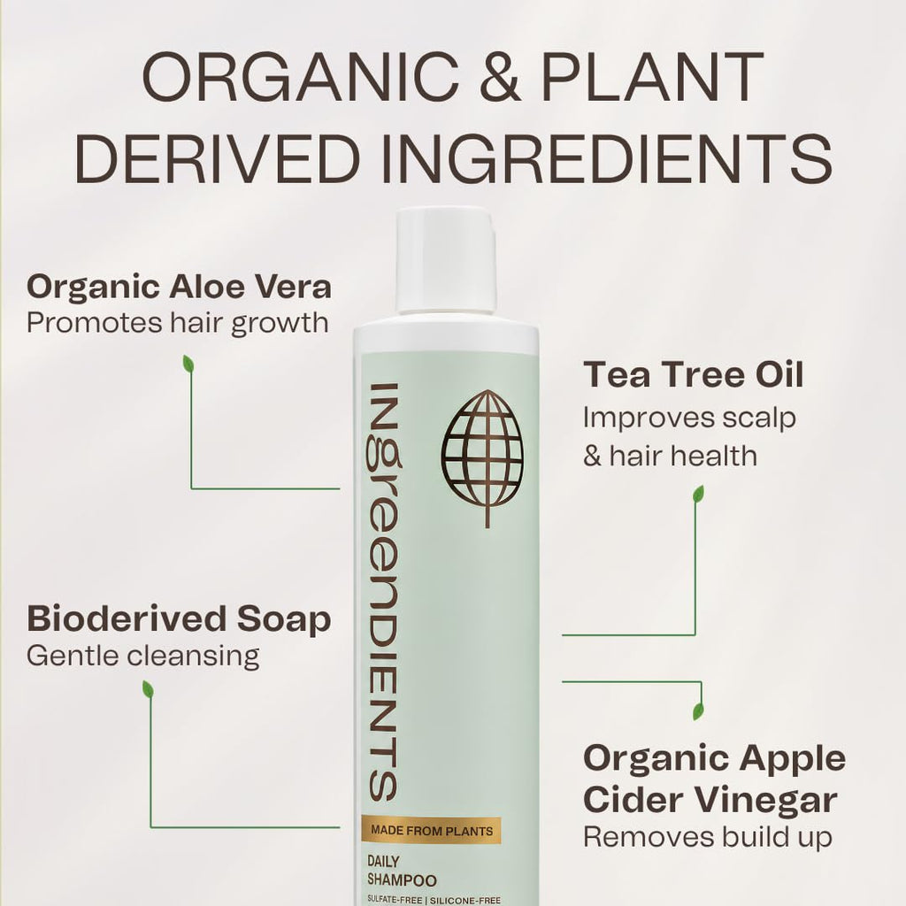 Ingreendients Natural Shampoo With Organic Ingredients - Sulfate Free, Color Safe, Non Toxic With Tea Tree Oil & Apple Cider Vinegar, Vegan, Gluten Free, pH Balanced