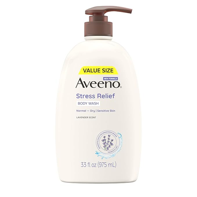 Aveeno Stress Relief Body Wash, Lavender Scent with Nourishing Prebiotic Oat, Sensitive Skin Body Wash for Normal to Dry Skin, Paraben-, Dye-, and Soap-Free, Value Size 33 Fl Oz