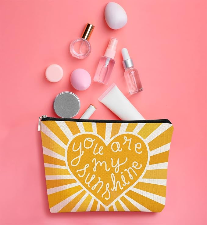 BARPERY Makeup Bags for Women, Yellow Cosmetic Bag,You are My Sunshine Sunshine Makeup Bag Gifts Teacher Gifts Daughter Mon Gifts Sister Gifts Grandma Gifts, Birthday Gifts