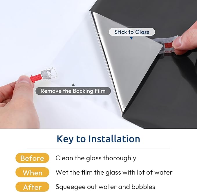 rabbitgoo Window Privacy Film One Way, 29.5" x 78.7", Black Silver