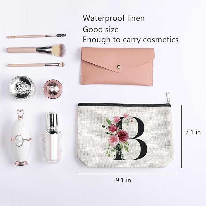 KDXPBZ Initial Personalized Makeup Bag - Bridesmaid & Birthday Gift for Women, Mom & Best Friend - Custom Letter B Cosmetic Bag