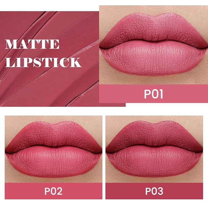 evpct 3Pcs Nude Pink Beige Rose Mauve Matte Lipstick Pack Sets for Women Silky Velvet Lipstick Matte Long Lasting Smudge Proof Lipsticks Lip Stain Makeup Set Kit matte lipstick 24 hours original 03