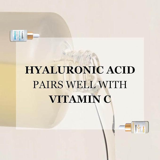 mivida Anti-Aging Duo, 20% Vitamin C Serum + Hyaluronic Acid Serum for Face | Reducing Fine Lines, Soothing, Plumping, Sensitive Skin Safe, Fragrance Free | 2x1floz
