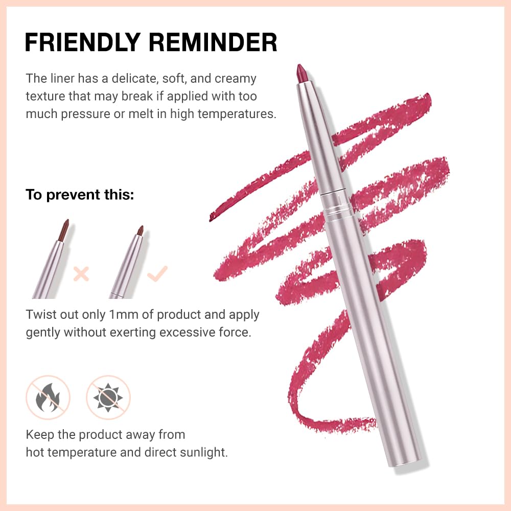 Retractable Lipliner Pencil Waterproof Makeup for Lip Liner and Eye Liner, Smooth and Creamy, Long Lasting Matte Finish, Vegan Beauty, Matte Velvet Pigmented Lip Liner (08#Bean Paste Red, 1)