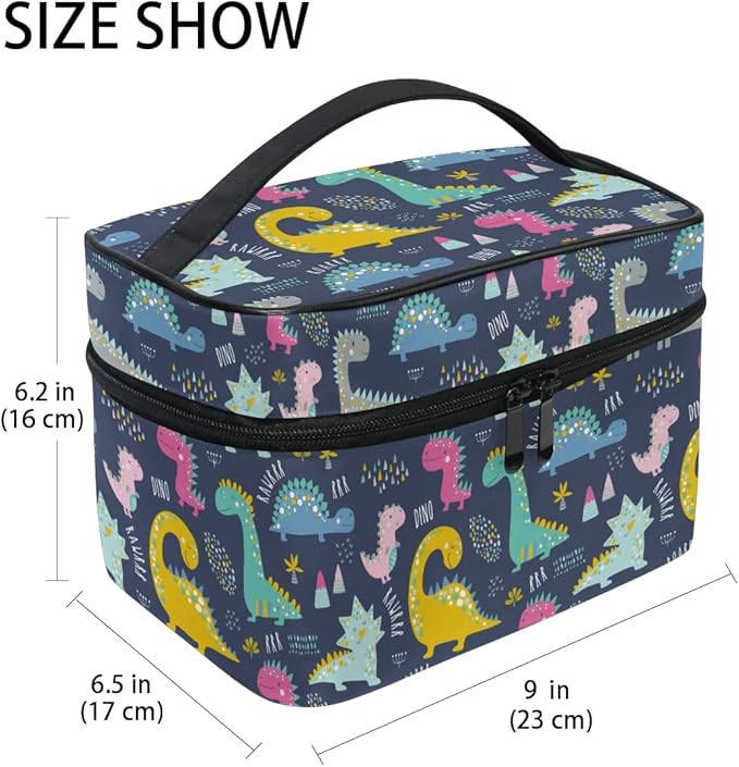 MNSRUU Makeup Bag, Cute Funny Dinosaurs Travel Makeup Organizer Bag Cosmetic Cases Toiletry Bags for Girl Women Ladies