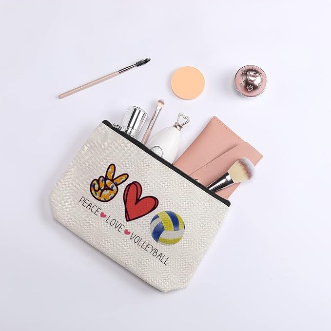 KDXPBZ Volleyball Inspirational Gifts for Women Players - BFF Bestie Makeup Bag - Peace Love