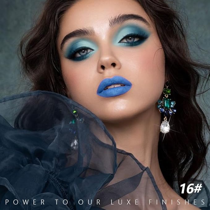 IATMOMOD Light Blue Cream Matte Lipstick Stick 16#, Longwear Full Coverage Velvet Lip Color, Waterproof Multi-Use Lip & Cheek Makeup for Party & Daily Wear, Labial con color mate para uso diario