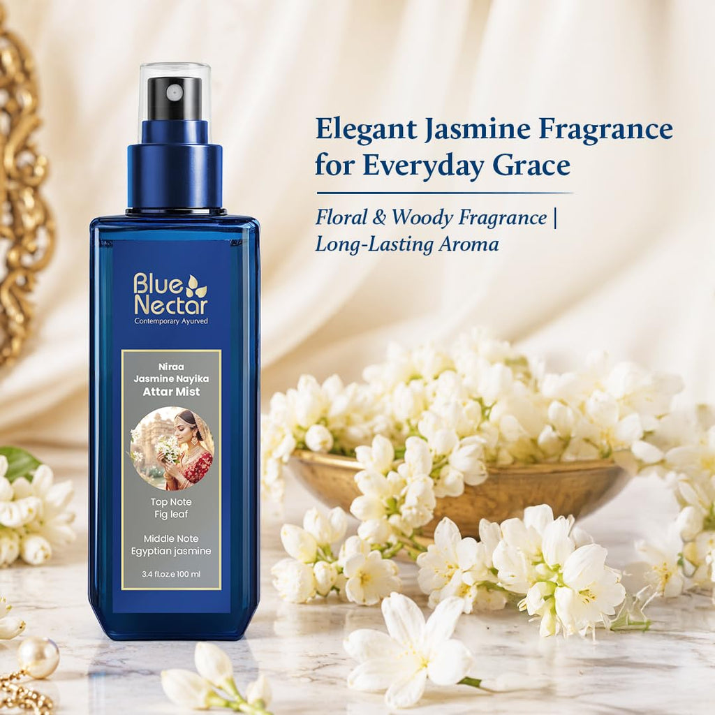 Blue Nectar Niraa Jasmine Nayika Body Attar | Perfume Mist for Women | Long-Lasting Jasmine Attar with Fig Leaf | Floral Body Mist Spray | Travel-Friendly (3.38 Fl Oz)