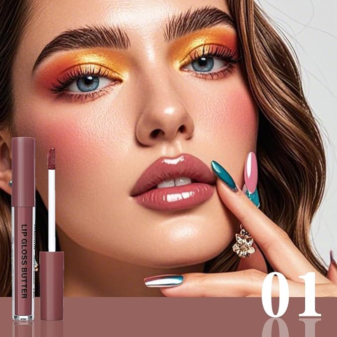 FeiCuiYun 2Pcs Brown Nourishing Lip plumper Gloss, Long Wear Hydration Mini Liquid Lipstick Makeup, Moisturizing High Shine Lip Glow Oil Fresh Lightweight Glossy Plumping Lip Gloss for Women (01+04)