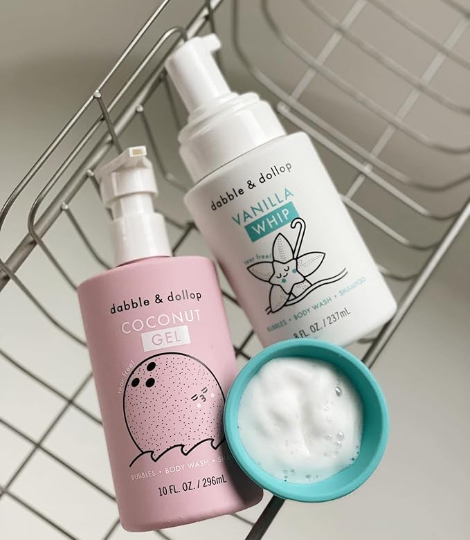 Dabble & Dollop Coconut + Vanilla Kids 3-in-1 Body Wash, Shampoo & Bubble Bath Bundle – Gel + Foam Whip Set, Tear-Free, Gentle, Natural-Origin, Hypoallergenic and Safe for Sensitive Skin (Pack of 2)