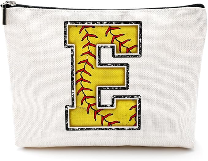 Softball Gifts Initial E Makeup Bag Softball Gifts for Team Cosmetic Bag