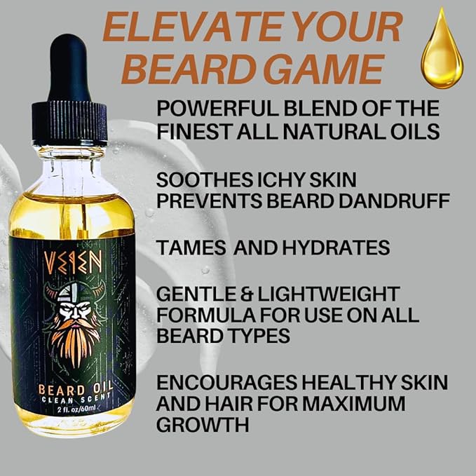 Veien Beard Oil for Men, Clean White Tea Scent, 2oz