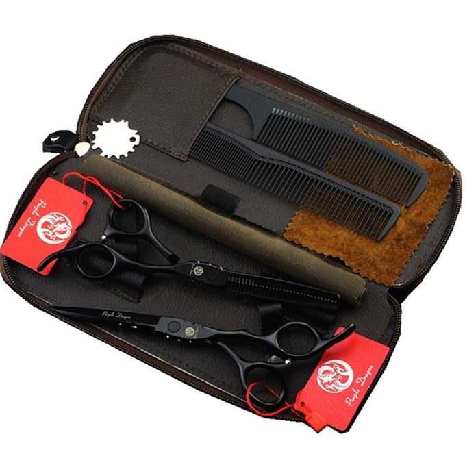 Purple Dragon 6 inch Hair Cutting Shears Set with Bag for Barbers - Black