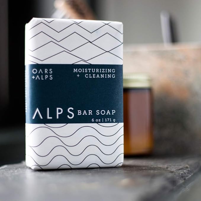 Oars + Alps Exfoliating & Moisturizing Bar Soap for Men, Deep Cleaning Soap, Clean Ingredients, All Skin Types, Shea Butter, Jojoba Oil, 1pk