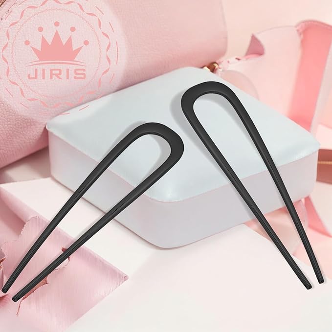 JIRIS 2PCS 5.5Inch French Hair Pins Large U-Shaped Pins for Women and Girls Fashion Metal Hair Pin French Twist Hair Pins for Buns, Updos,Stylish and Functional(set3-black)