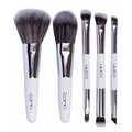 Brush Master Travel Makeup Brushes Set w/Pouch, 5PCS Double Ended Portable Mini Cosmetic Brushes Kit for Foundation, Eyeshadow, Lip, Blush Make Up Brushes Professional(White)
