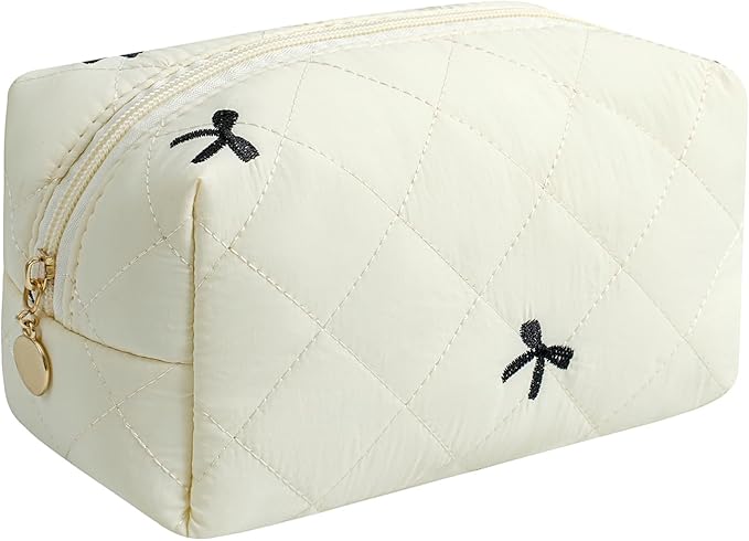 HHQQWZ Makeup Bag Travel Cosmetic Bag for Women Girls, Zipper Make Up Pouch, Floral Flowers Toiletry Organizer Makeup, Portable Storage Cosmetic Travel Cloth Bag (Beige)