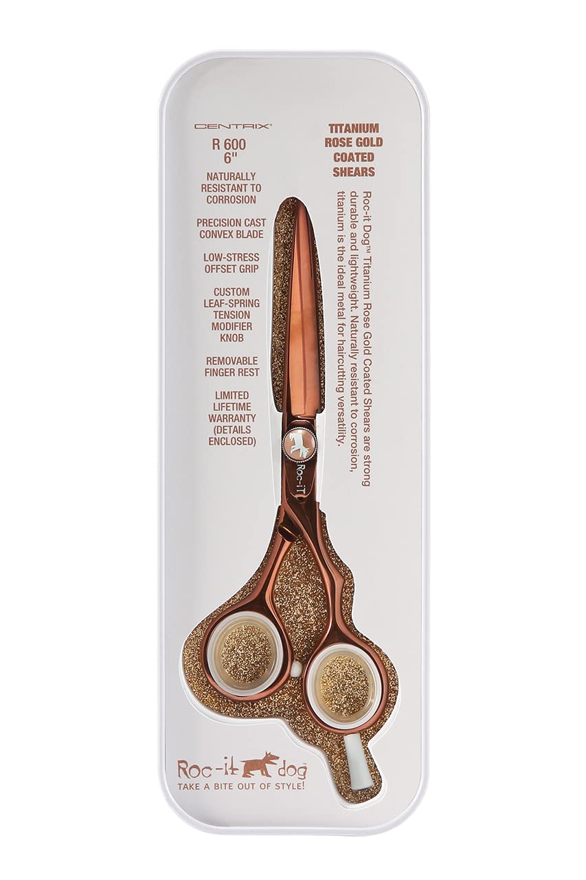 Cricket Centrix Roc-It Dog 6” Titanium Shear Professional Stylist Hair Cutting Scissor Lightweight, Rose Gold