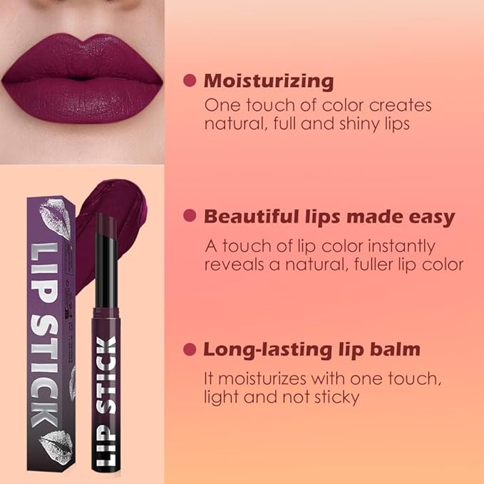 IATMOMOD Plum Purple Matte Lipstick for Women, Long Lasting Waterproof Transfer-Proof Vegan Lip Bar, 24H Moisturizing Smudge-Proof All-Day Lip Color for Daily & Party M08#