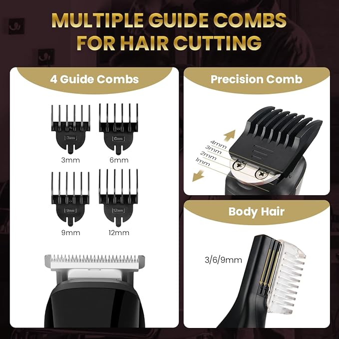 PRITECH Men's Grooming Kit, 6-in-1 Beard Trimmer & Hair Clipper, Cordless