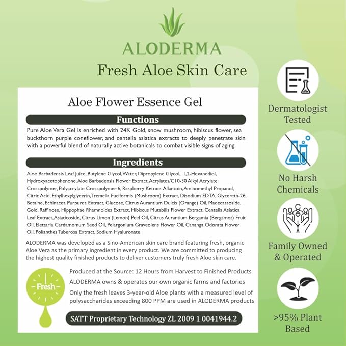 Aloderma 24K Gold Aloe Flower Essence Gel, Age-Defying & Hydrating, 7 oz