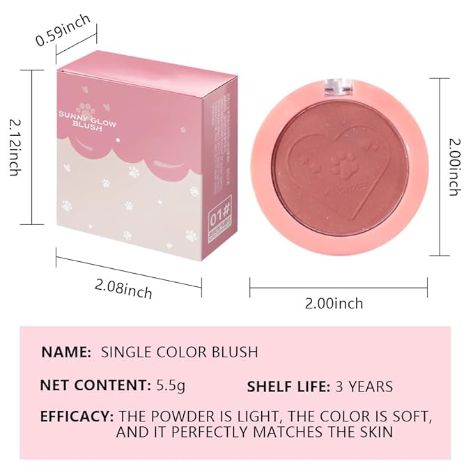 HHLTOH Matte Blush Powder for Cheeks, Cruelty Free Makeup – Long Lasting Natural Face Blusher Makeup, Lightweight Blendable Cheek Color Palette for Women All Skin Tones - #05 Brick Red