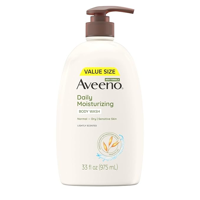 Aveeno Daily Moisturizing Body Wash for Normal to Dry Skin, Sensitive Formula with Prebiotic Oat, Gently Cleanses Dry Skin, Lightly Scented Body Wash for Women and Men, Value Size 33 fl. Oz