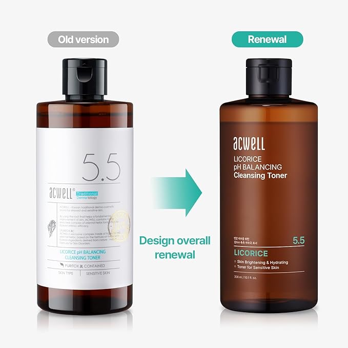 ACWELL Licorice pH 5.5 Balancing Cleansing Toner - Alcohol-Free Korean Face Toner and Astringent, Hydrating Clarifying Formula for Dull and Combination Skin, 10.14 fl.oz.