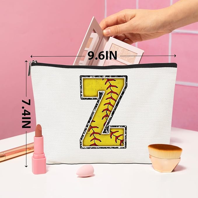 Softball Gifts Initial Z Makeup Bag Softball Gifts for Team Cosmetic Bag