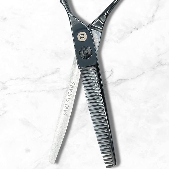 Saki Shears 7 Inch Katana Hair Cutting Scissors for Professionals - 440C Steel With Black Titanium Finish (7" Hair Cutting Shears) (Right Hand, 6" Thinning)