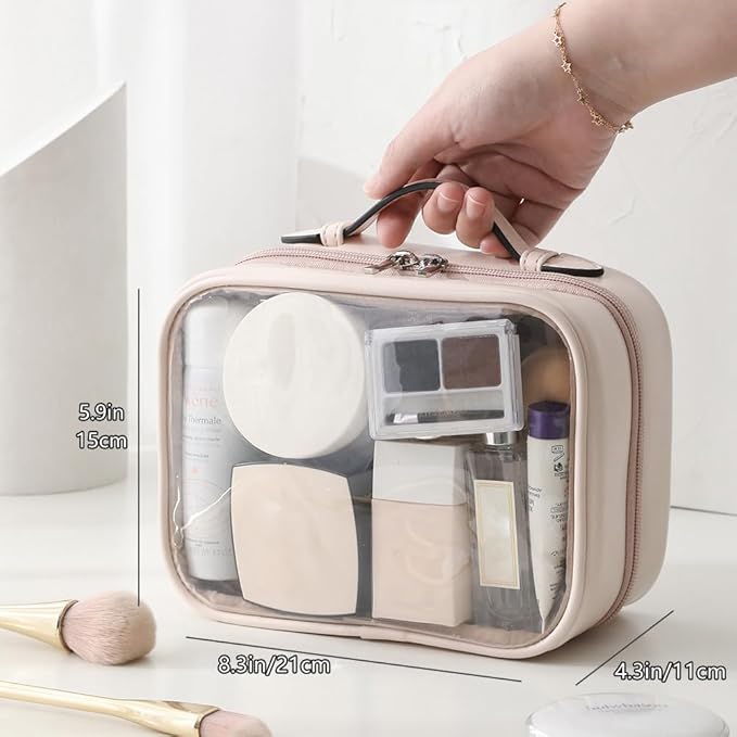 Veki TSA Approved Toiletry Bag Transparent Makeup Bags, Large Pink