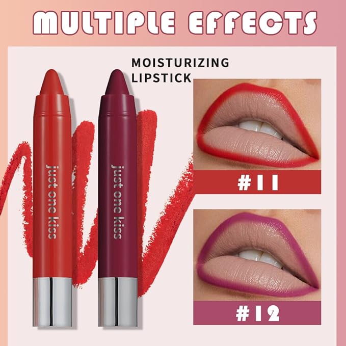 mekuel 2Pcs Bright Red & Fuchsia Rose Hydrating Cream Lipsticks Lip Crayon for Women, Natural Lipstick Longwear Lip Crayon Set for Ombre Shades, Matte Creamy Lips Stick Nourishing Lips Balm Set, F