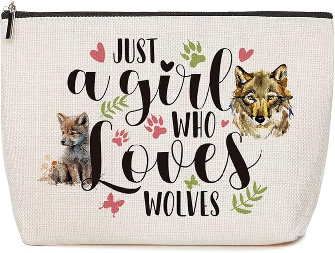 Lovdazzles Wolf Makeup Bag Funny Animal Cosmetic Bag Wolf Gifts for Girls
