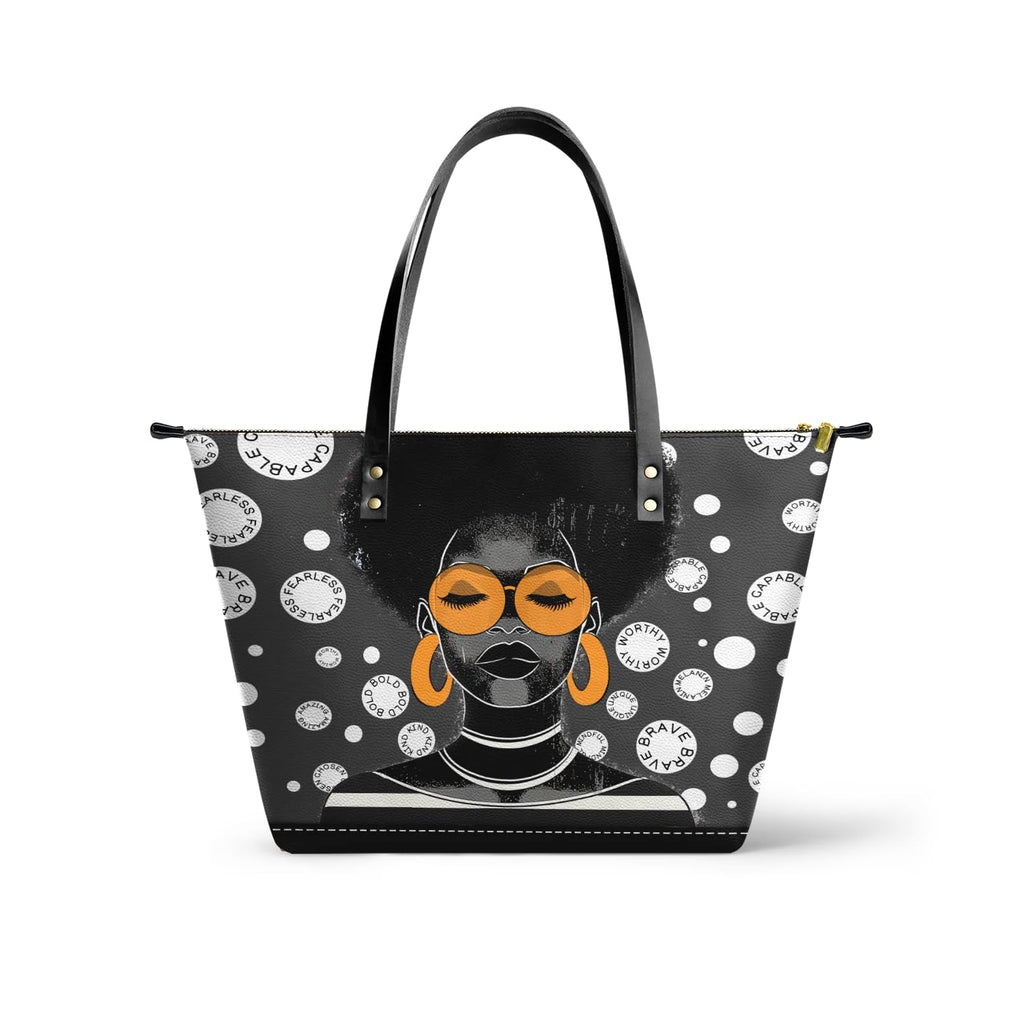 Afroyla African Black Women's Leather Tote Bag, Large Size, Premium Leather, Perfect Presents For Women (Fahari, Premium Vegan Leather)