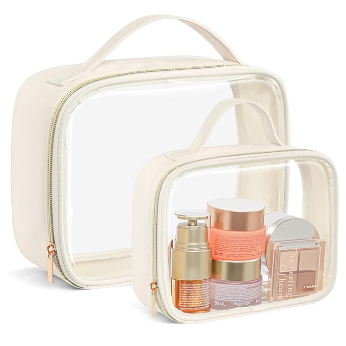 PACKISM Clear Makeup Bag Travel - TSA Approved Toiletry Bag, 2 Cream White