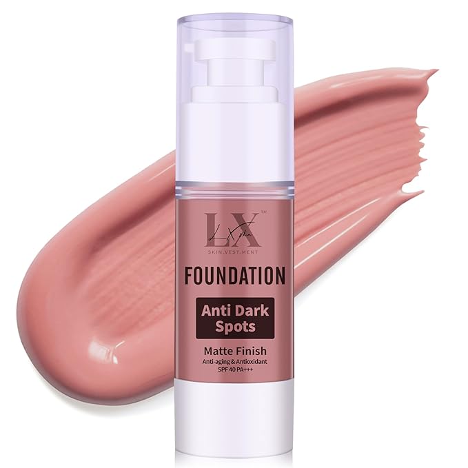 LXSKN Anti-Dark Spot Liquid Foundation - Collagen Serum Foundation Infused with 2% Niacinamide, High Coverage For A Smooth & Satin Finish, 403 Deep