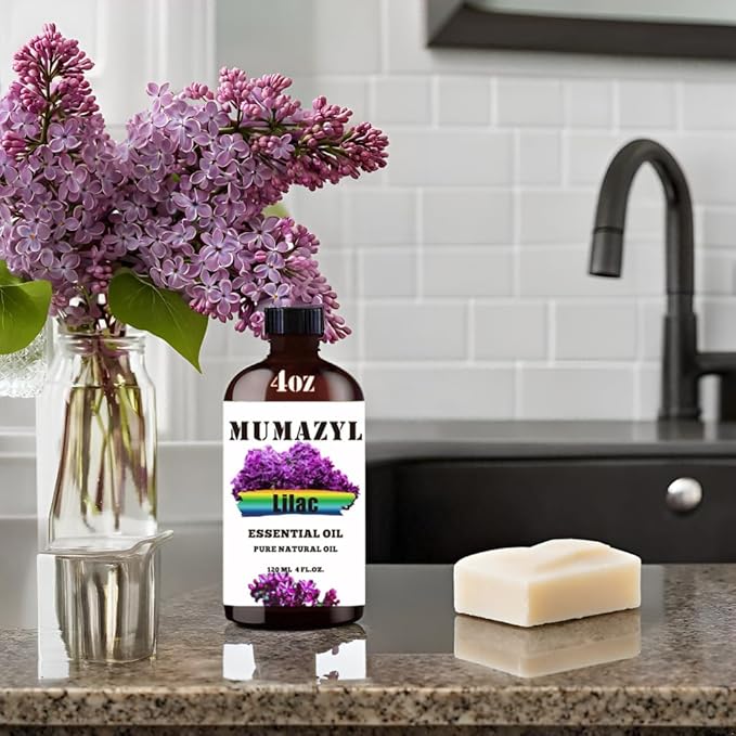 Lilac Essential Oil, Lilac Oil 4 Fl Oz 120ML for Diffuser Humidifier Yoga Cleaning DIY Candle Soap Making MUMAZYL Essential Oils