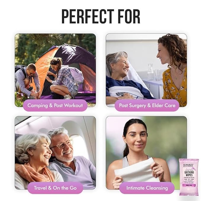 Extra Large Body Wipes for Adults Bathing No Rinse - 40 Ultra Thick Disposable Shower Wipes for Men, Women & Elderly - Great for Gym, Camping, Post Surgery - Lavender